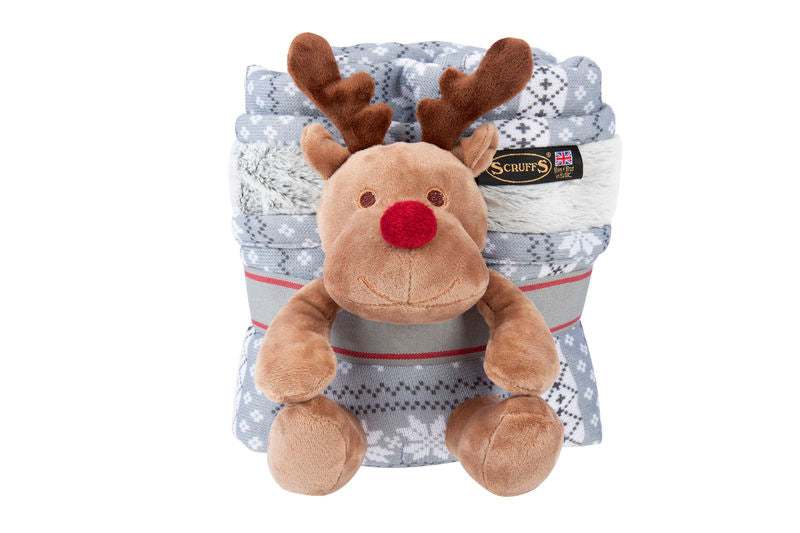 Scruffs Santa Paws Blanket & Reindeer Gift Set in Grey