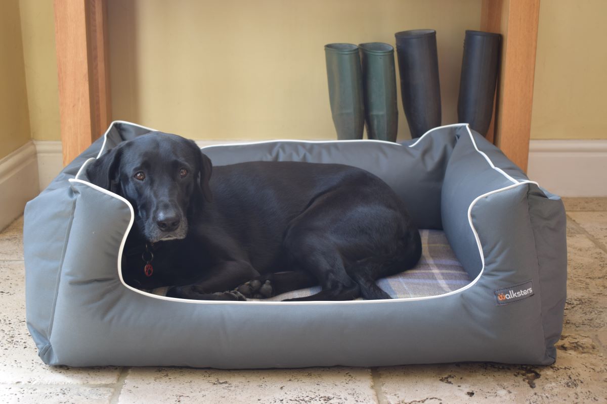 Walksters Ultimate Grey Check Waterproof Dog Bed with Memory Foam