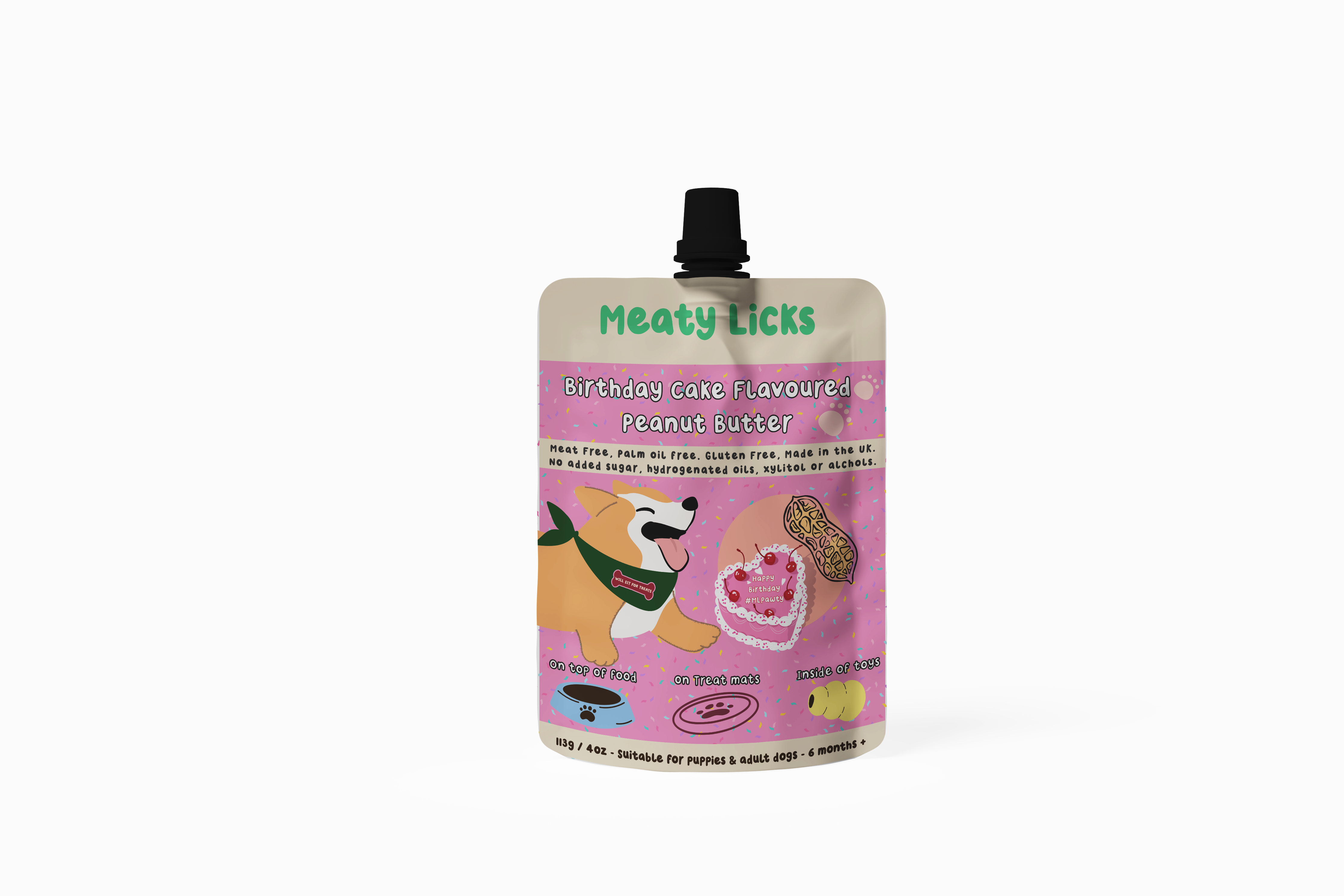 Birthday Cake Flavoured Peanut Butter Pouch for dogs 113g4oz