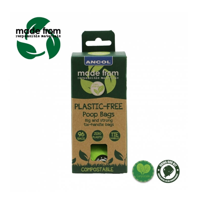 'Made From' Plastic Free Poop Bags - 8 Rolls, 96 Bags