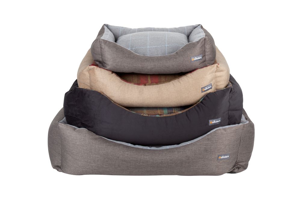 Walksters Buckingham Luxury Dog Bed in Grey & Blue Check