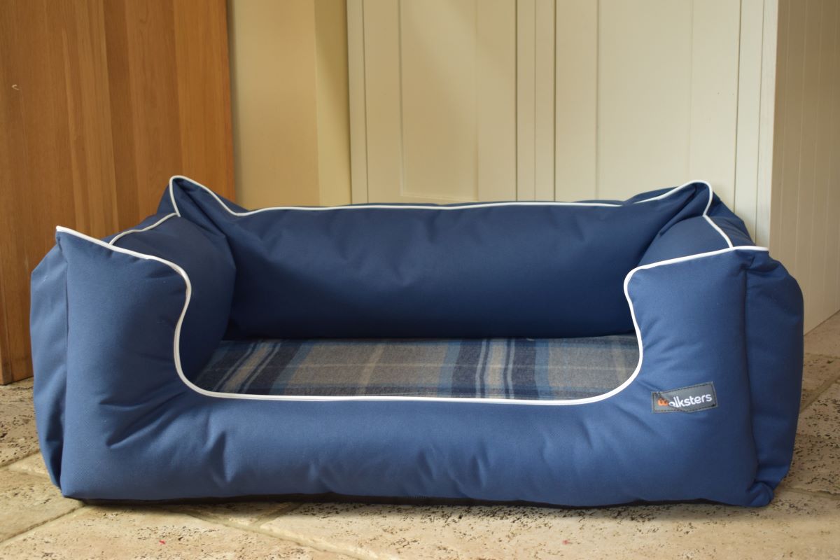 Walksters Ultimate Blue Check Waterproof Dog Bed with Memory Foam