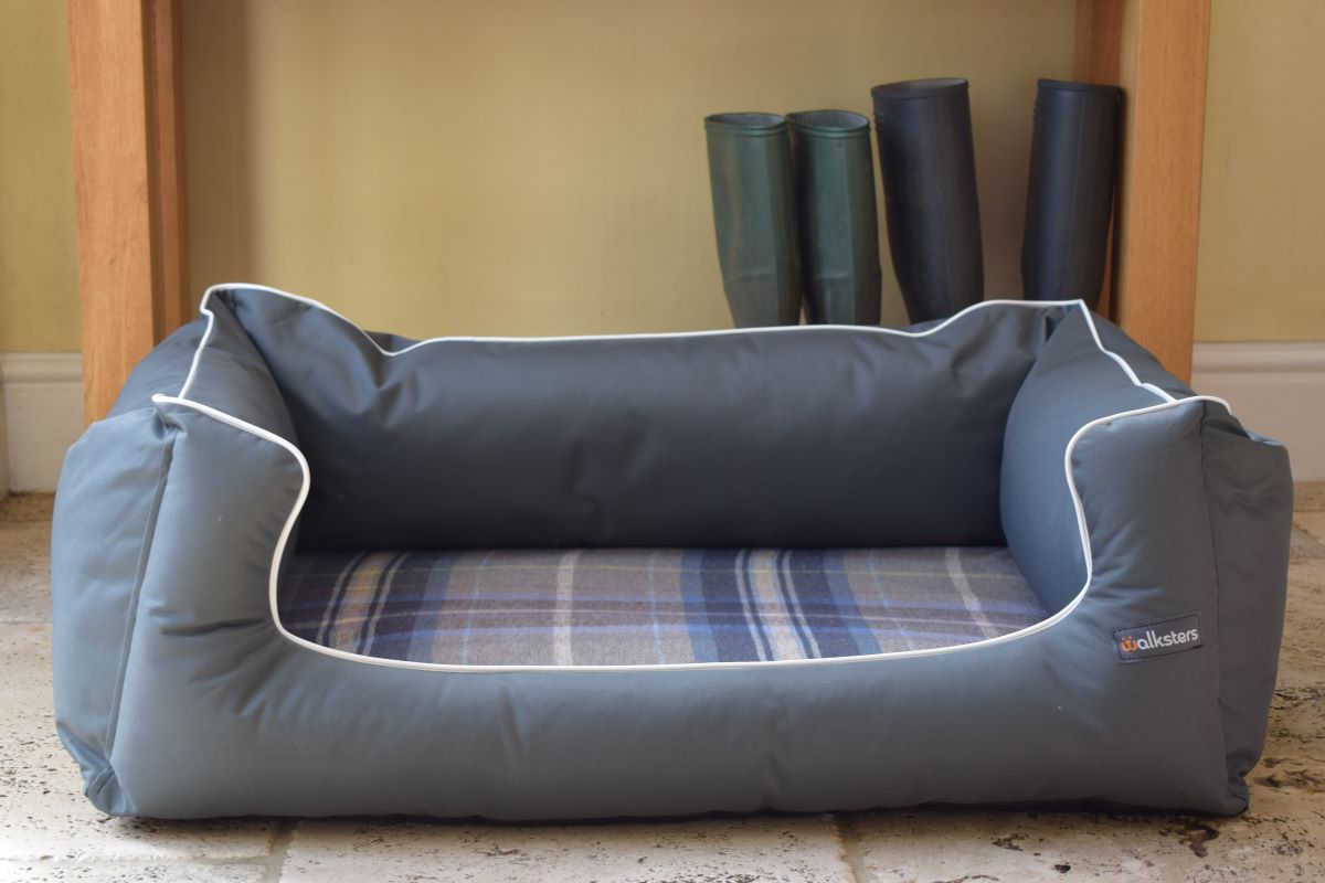Walksters Ultimate Grey Check Waterproof Dog Bed with Memory Foam
