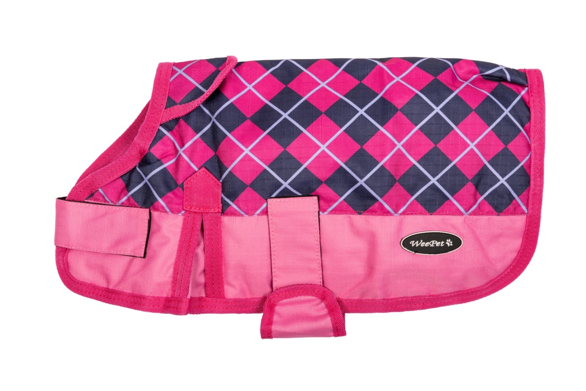 All Seasons Waterproof Dog Coat in Pink Check