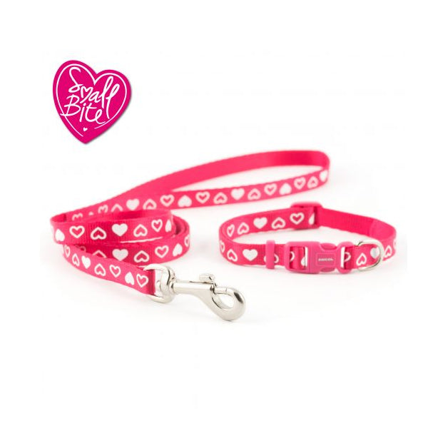 Small Bite Stars Collar Lead Set Pink Hearts