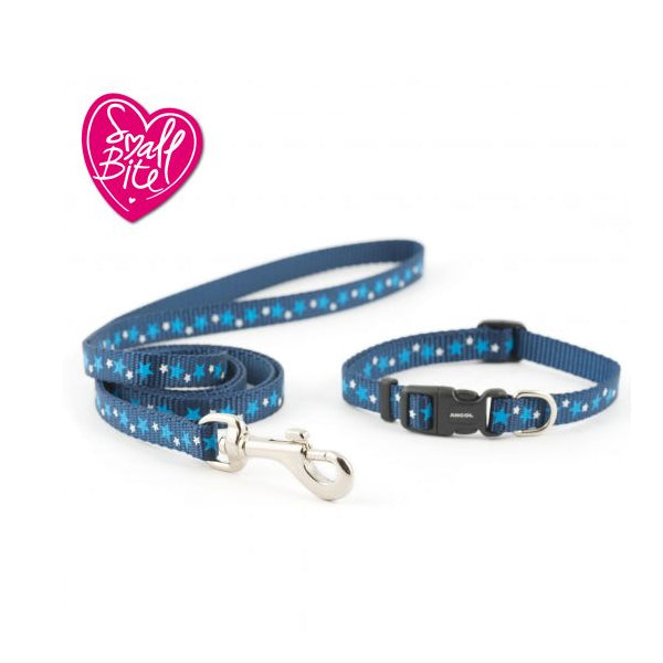 Small Bite Stars Collar Lead Set Blue Stars